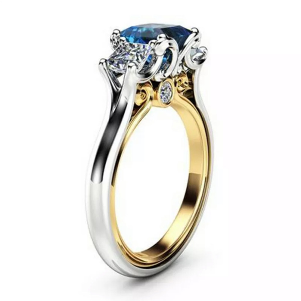 New 925 Silver Two Tone Sapphire Ring - Picture 2 of 6